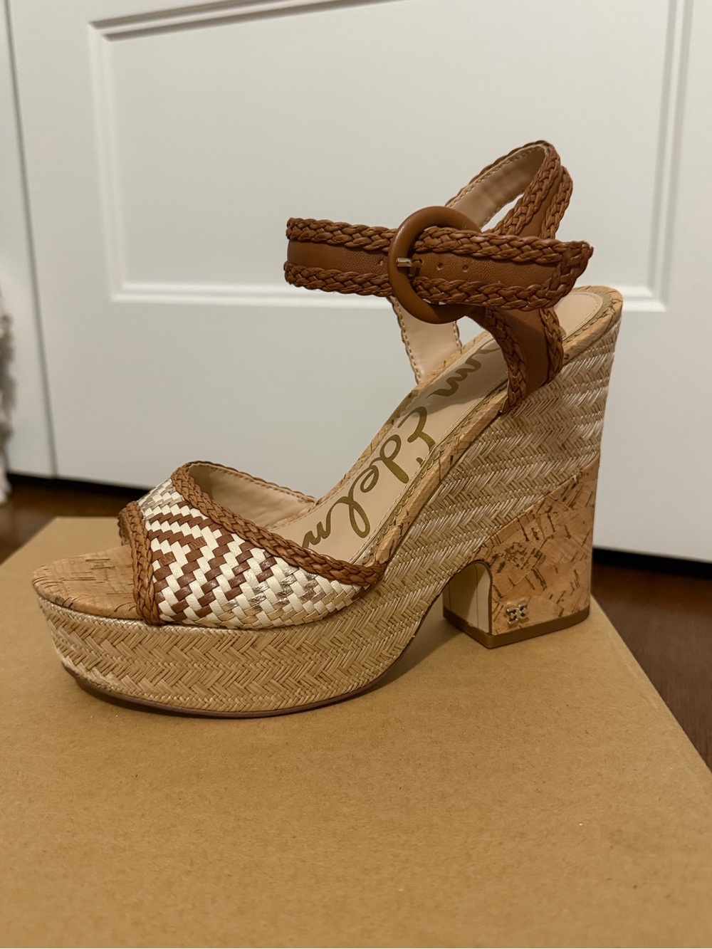 Sam Edelman Lillie Wedge - Braided Tan Platform Sandal with Woven Detail